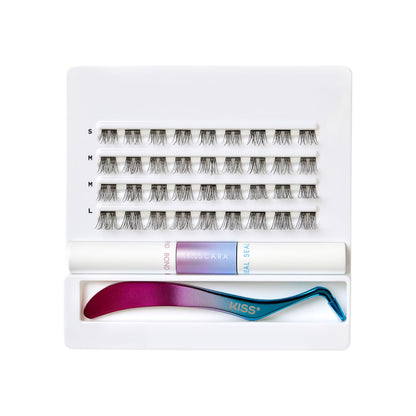Falscara Lash Clusters Kit, 36 Black Band At-Home Lash Extensions Starter Kit with Bond, Seal and Applicator, Lengthening, 10mm - 12mm Reusable Underlash Wisps, All-Day Wear (Remover Sold Separately) FALSCARA