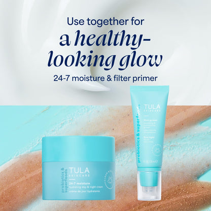 TULA Skin Care Face Filter Blurring and Moisturizing Primer - Sunrise, Evens the Appearance of Skin Tone & Redness, Hydrates & Improves Makeup Wear, 1fl oz TULA