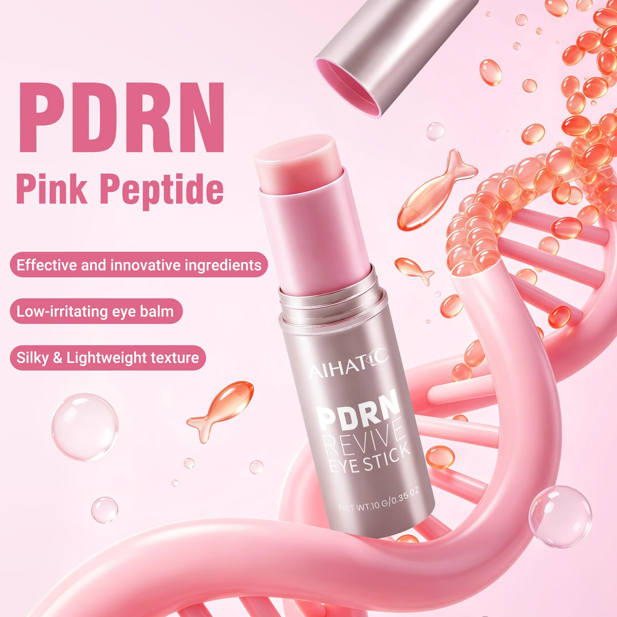 Salmon DNA PDRN Eye Cream Balm Stick, Under Eye Cream with Caffeine & Retinol, Hydrating Eye Cream for Fine Lines, Puffiness & Dark Circles, Moisturizing Eye Treatment, 0.35 oz/10g Aihatic