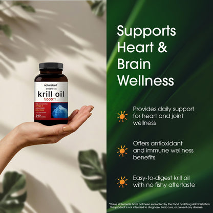 NatureBell Antarctic Krill Oil 1,000mg - 240 Softgels - Omega-3 Heart, Joint & Immune Health Support* NatureBell