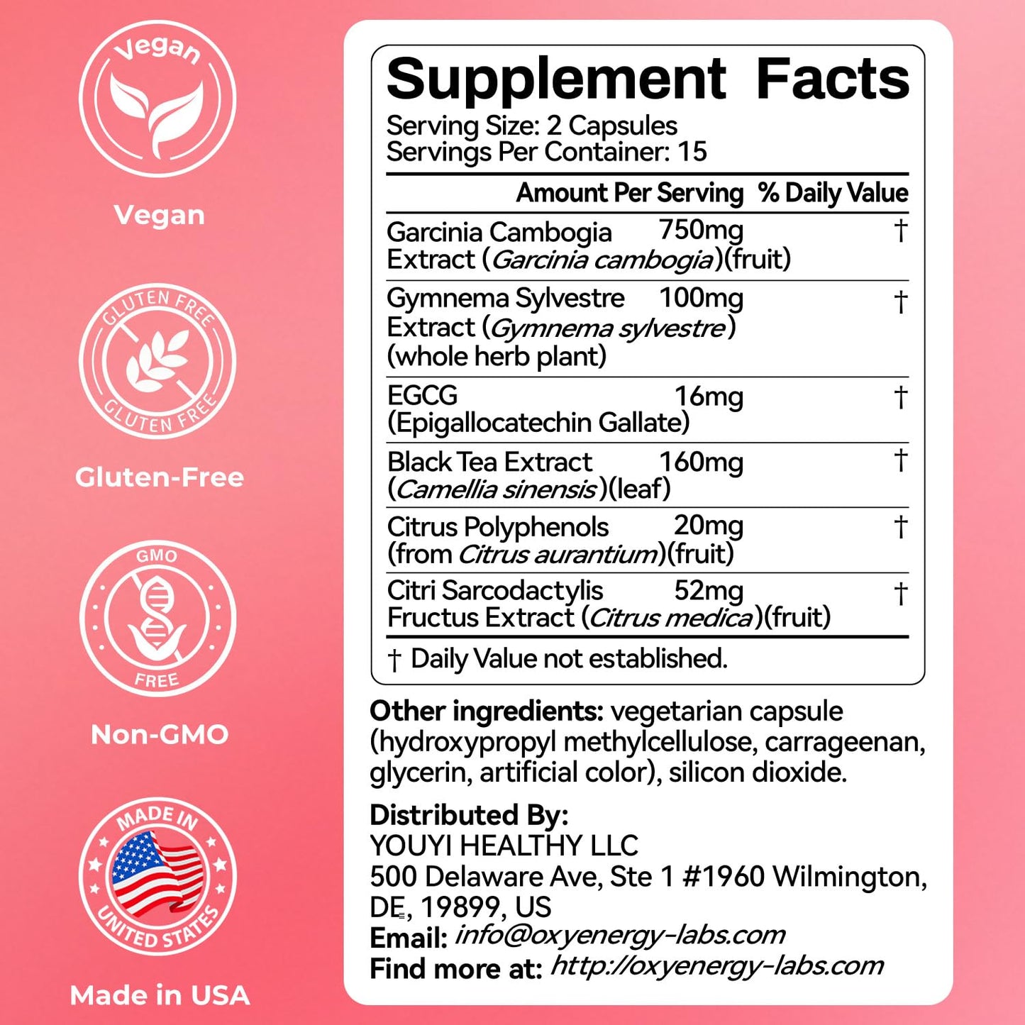 OxyEnergy Calorie Blocker 6-in-1 Natural Supplement for Women & Men, with Garcinia Cambogia,Gymnema Sylvestre & Bergamot,Boosts Metabolism, OxyEnergy