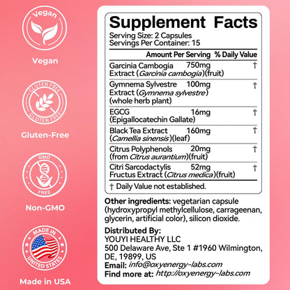 OxyEnergy Calorie Blocker 6-in-1 Natural Supplement for Women & Men, with Garcinia Cambogia,Gymnema Sylvestre & Bergamot,Boosts Metabolism, OxyEnergy