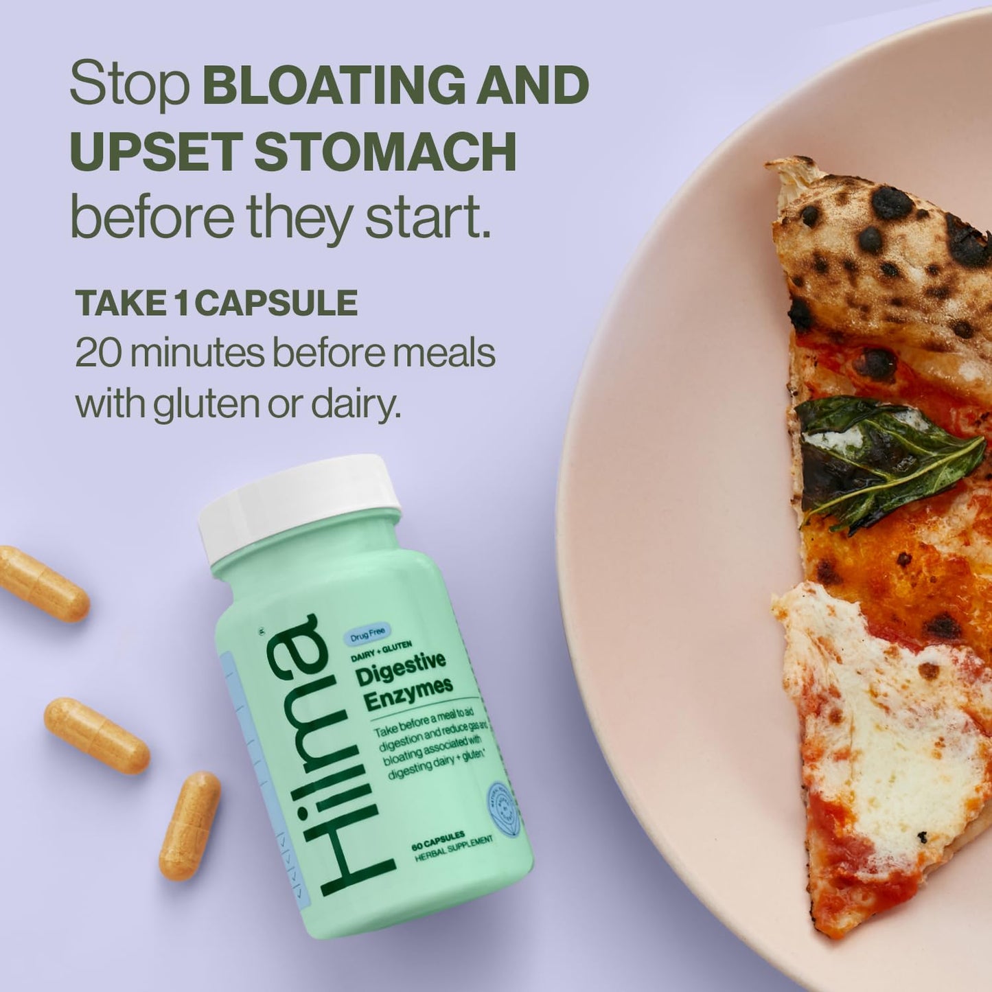 Hilma Digestive Enzymes for Women, Bloating Relief with Turmeric, Dandelion Root and Gluten Digestive Enzymes, Natural Gluten Hilma