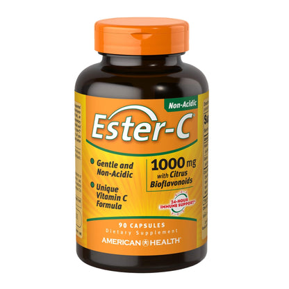 Ester-C American Health with Citrus Bioflavonoids Capsules - 24-Hour Immune Support, Gentle On Stomach, Non-Acidic Vitamin C American Health