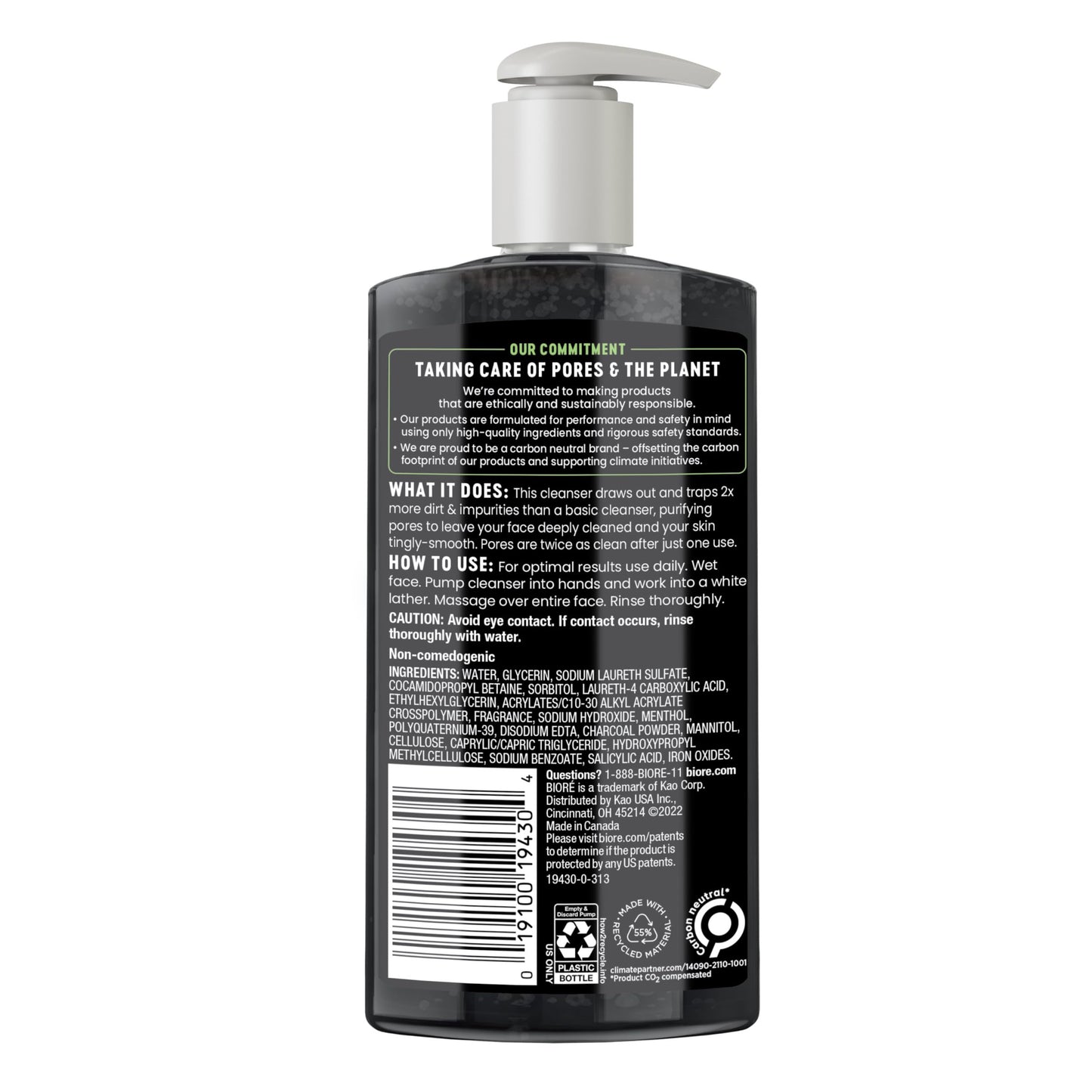 Biore Deep Pore Charcoal Face Wash, Daily Facial Cleanser for Dirt & Makeup Removal, for Oily Skin, 6.77 Oz Bioré