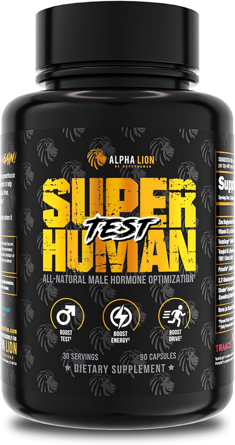 ALPHA LION Superhuman Test – Natural Testosterone Booster for Men | Boost Energy, Drive, Muscle Strength & Mental Focus with PrimaVie, Shoden Ashwagandha & TestoSurge