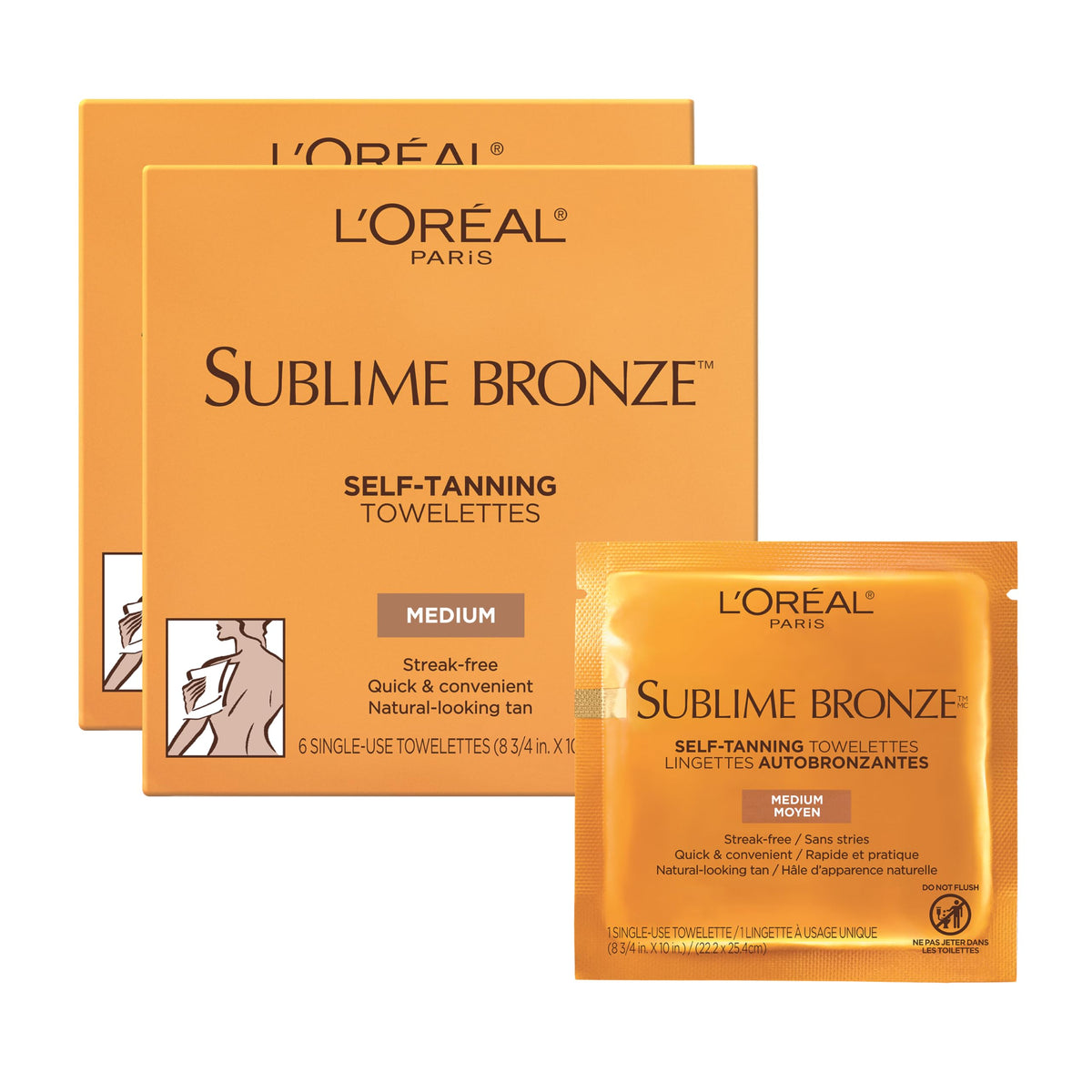 L'Oreal Paris Sublime Bronze Self Tanning Towelettes, Streak-Free, Natural Looking Tan, 6 ct L'Oreal Paris