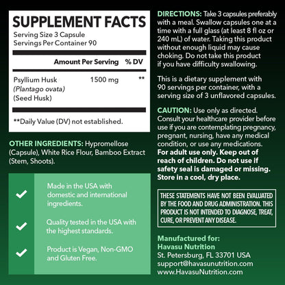 Vegan Psyllium Husk Fiber Capsules, GLP-1 Nutritional Support, 270 Pills | Psyllium Fiber Supplement Capsules for Digestive Health Regularity, Non-GMO Gluten Free & 3rd Party Tested, 90 Servings Gsupps Australia