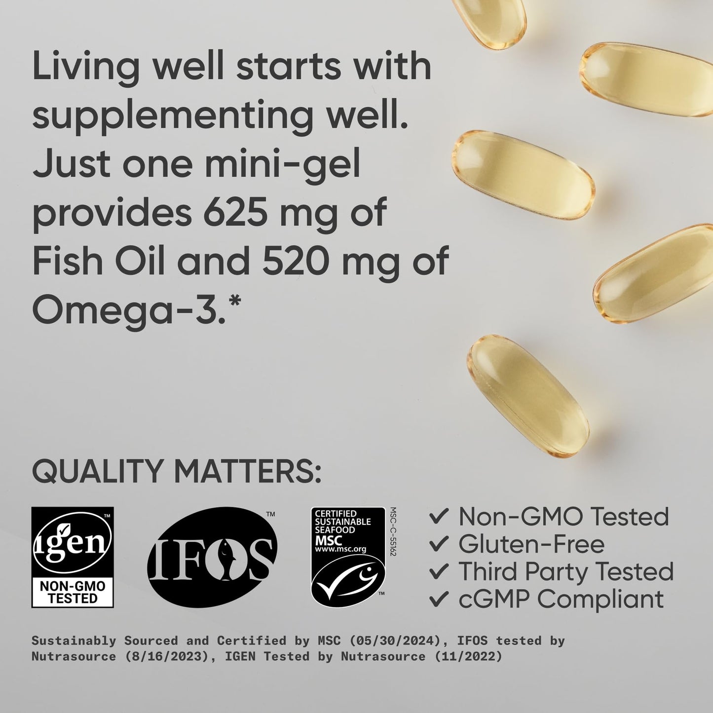 Sports Research® Omega-3 Fish Oil 1250mg from Wild Alaska Pollock, 90 Count | Always Fresh Never Fishy | 690mg EPA 260mg DHA per Softgel · Heart & Brain Health* · MSC Certified Sustainable - 90 Servings Gsupps Australia