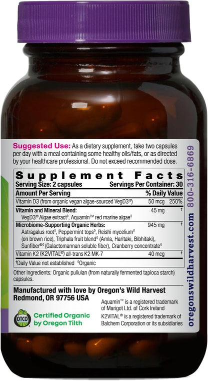 Oregon’s Wild Harvest Organic Vitamin D3 & K2 – Bone, Immune & Muscle Health Support – Vegan Capsules with Microbiome-Supporting Herbs, Aquamin® Trace Minerals, USDA Organic, 60 Ct Gsupps Australia