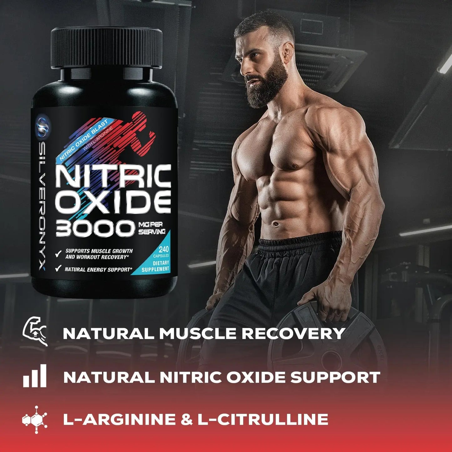 Extra Strength Nitric Oxide Booster - 3X Strength L-Arginine AKG & Citrulline Malate - Men & Women Premium Pre Workout Nitric Booster - Natural Energy & Muscle Support SILVERONYX