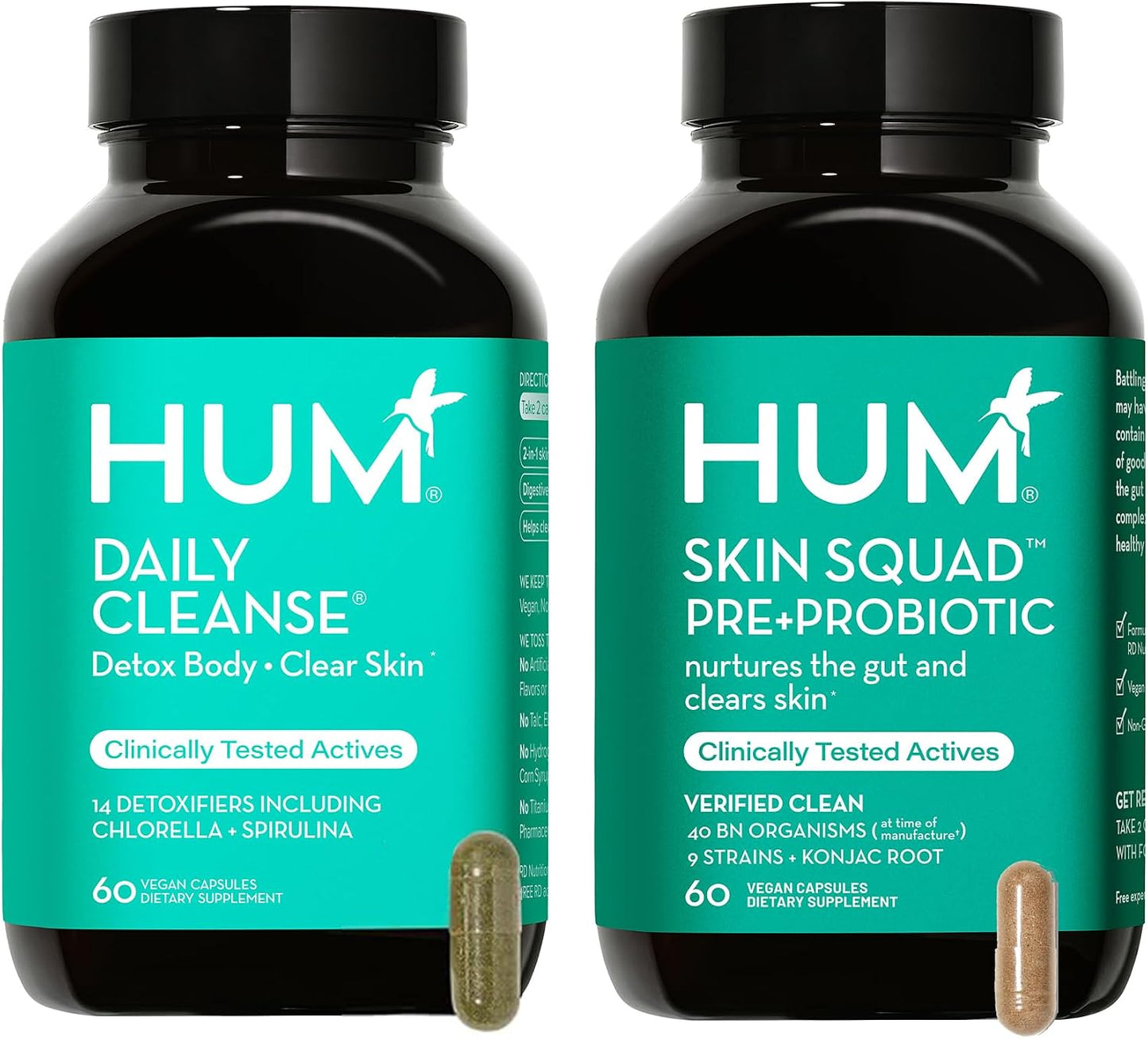 HUM Full Skin Detox, Daily Cleanse -Proboitics for Skin Problem, Acne Breakouts Includes Organic Algae, Detoxifying Herbs