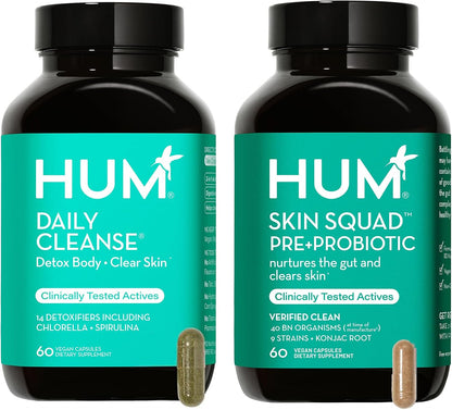 HUM Full Skin Detox, Daily Cleanse -Proboitics for Skin Problem, Acne Breakouts Includes Organic Algae, Detoxifying Herbs