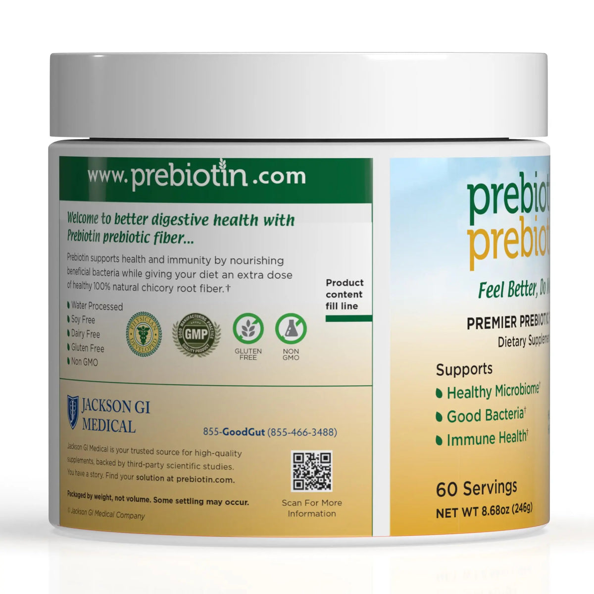 Prebiotin Prebiotic Fiber Supplement Powder  8.68 oz  Supports Digestive Health  High Fiber, Boosts Probiotics, Reduces Hunger  All-Natural, Gluten-Free Prebiotin