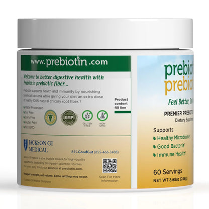 Prebiotin Prebiotic Fiber Supplement Powder  8.68 oz  Supports Digestive Health  High Fiber, Boosts Probiotics, Reduces Hunger  All-Natural, Gluten-Free Prebiotin
