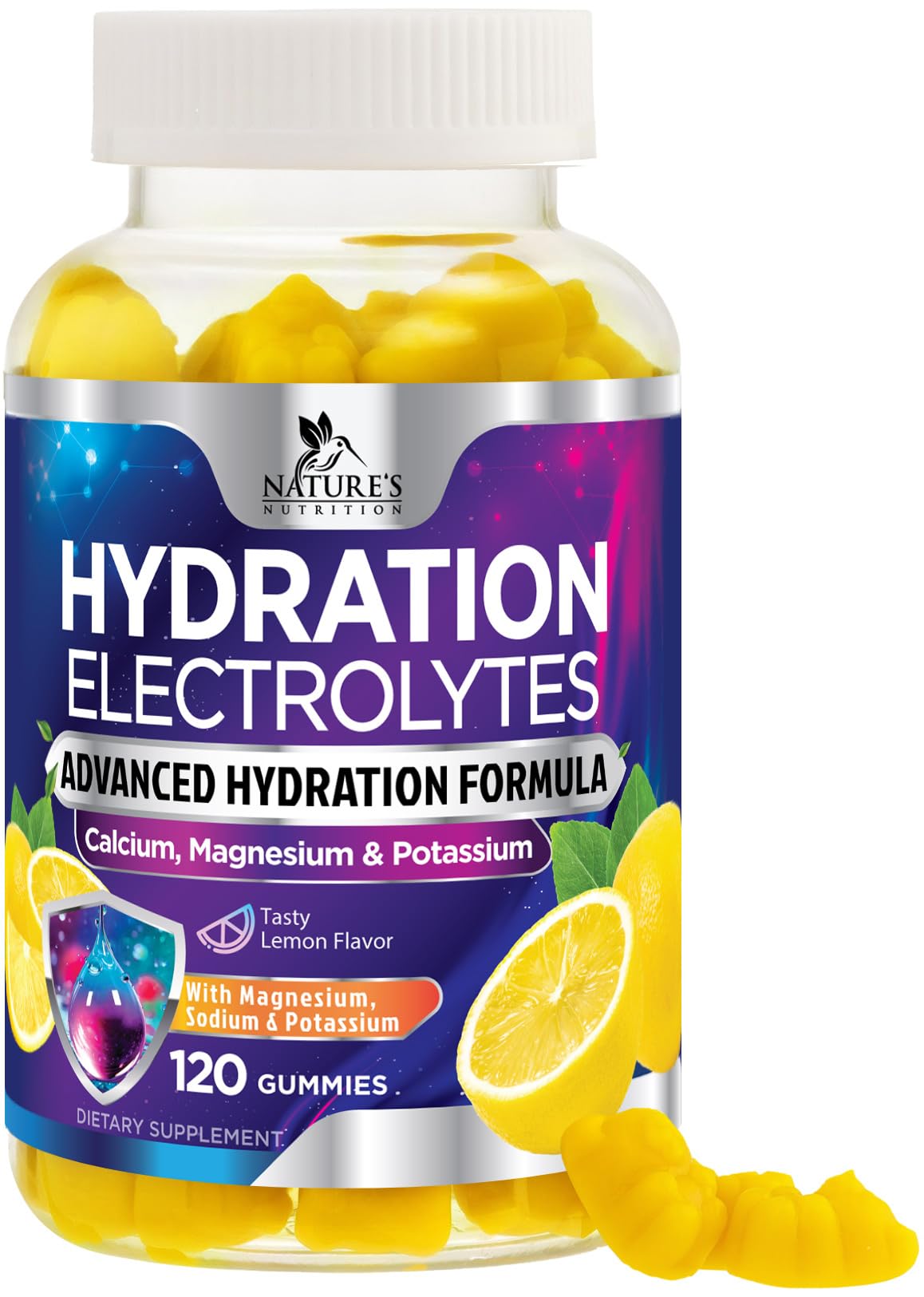 Hydration Electrolyte Gummies - Daily Liquid Replenisher Gummy - Electrolyte Multiplier with Minerals, Potassium & Real Salt - Vegan, Non-GMO - Tasty Lemon Flavor Hydration Electrolytes Nature's Nutrition buy australia supplements