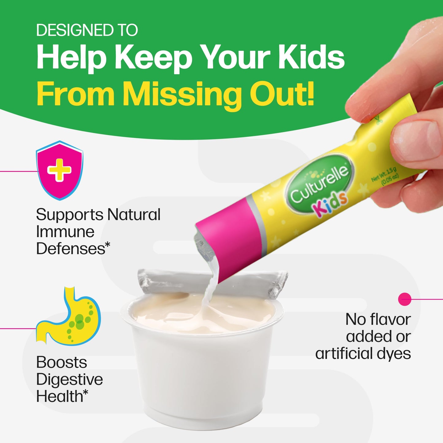 Culturelle Kids Daily Probiotic Packets for Kids, (Ages 3+) - 50 Count – From the #1 Pediatrician-Recommended Brand – Flavorless Daily Probiotics Culturelle
