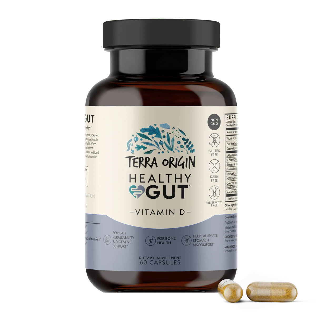TERRA ORIGIN Healthy Gut with Vitamin D 5000 IU | 60 Capsules | Gut Health Supplements for Men and Women | Supports Digestion and Gas TERRA ORIGIN