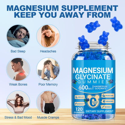 Magnesium Glycinate Gummies 600mg, Chewable Sugar Free Potassium Magnesium Gummies with Manganese Glycinate, Vitamin D, B6, and CoQ10 for Calm Suppor Cytona