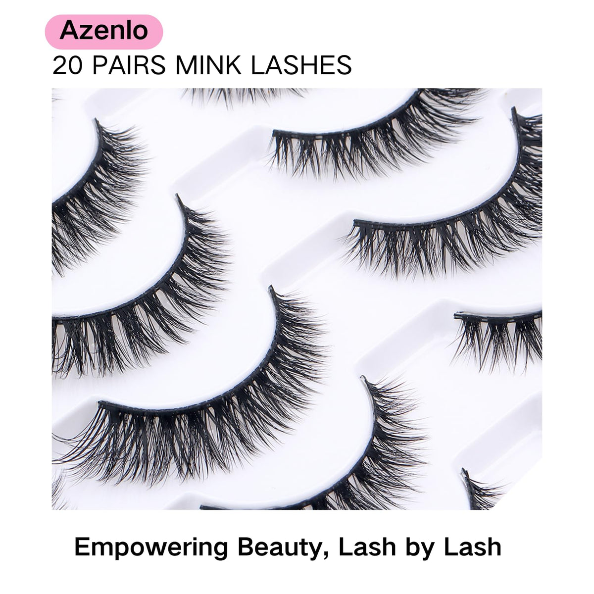 Azenlo False Eyelashes 20 Pairs Wispy Lashes Faux Mink Lashes 14mm 3D Fluffy Cat Eye Lashes （style 20-061) Azenlo