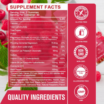 Magnesium Glycinate Gummies 400 mg with 100 mg Composite magnesium - Chelated Magnesium Potassium Supplement with Vitamin D, B6 Supports Calm, Sleep, Memory & Muscle GONGOTA