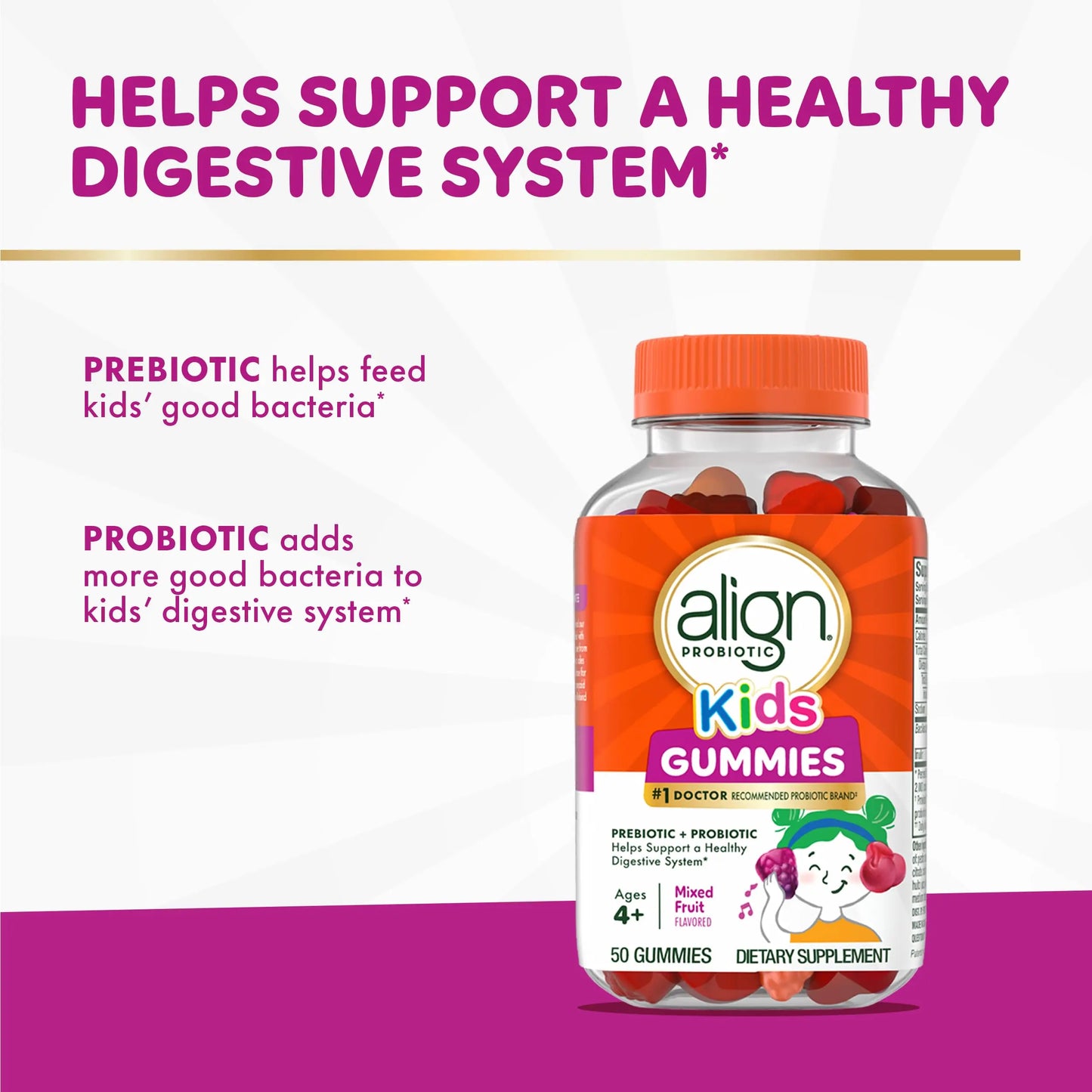 Align Probiotic, Kids Gummies, Prebiotic + Probiotic helps support a healthy digestive system*, #1 Doctor Recommended Probiotic Brand Align
