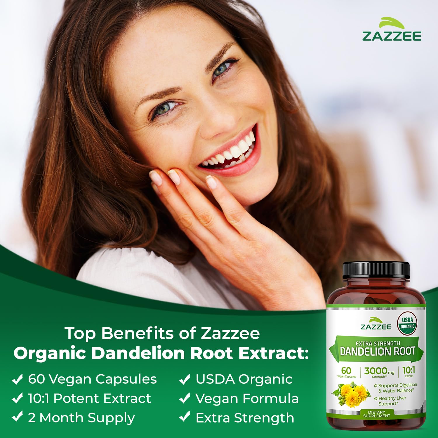 Zazzee USDA Organic Dandelion Root 10:1 Extract, 120 Capsules | 4 Month Supply, Liver & Detox Support, Taraxacum Officinale, Organic Herbal Supplement, All-Natural, Non-GMO, Made in the USA Gsupps Australia