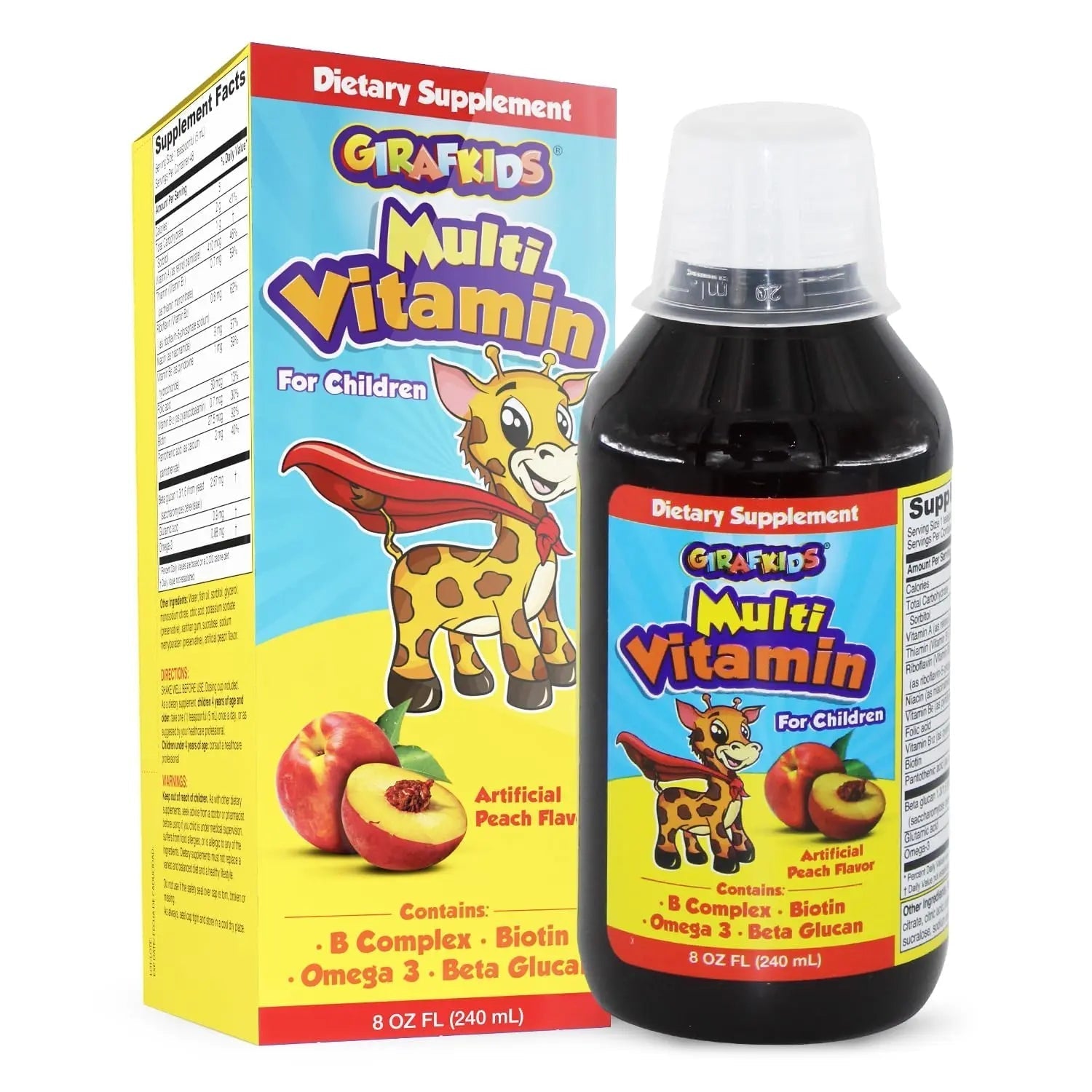 GirafKids Liquid Multivitamin for Kids Ages 4+, 8oz - Daily Child Vitamins with Biotin, Vitamin A, B Complex, Folic Acid, Omega-3 & Beta Glucan PHARMADEL buy australia supplements