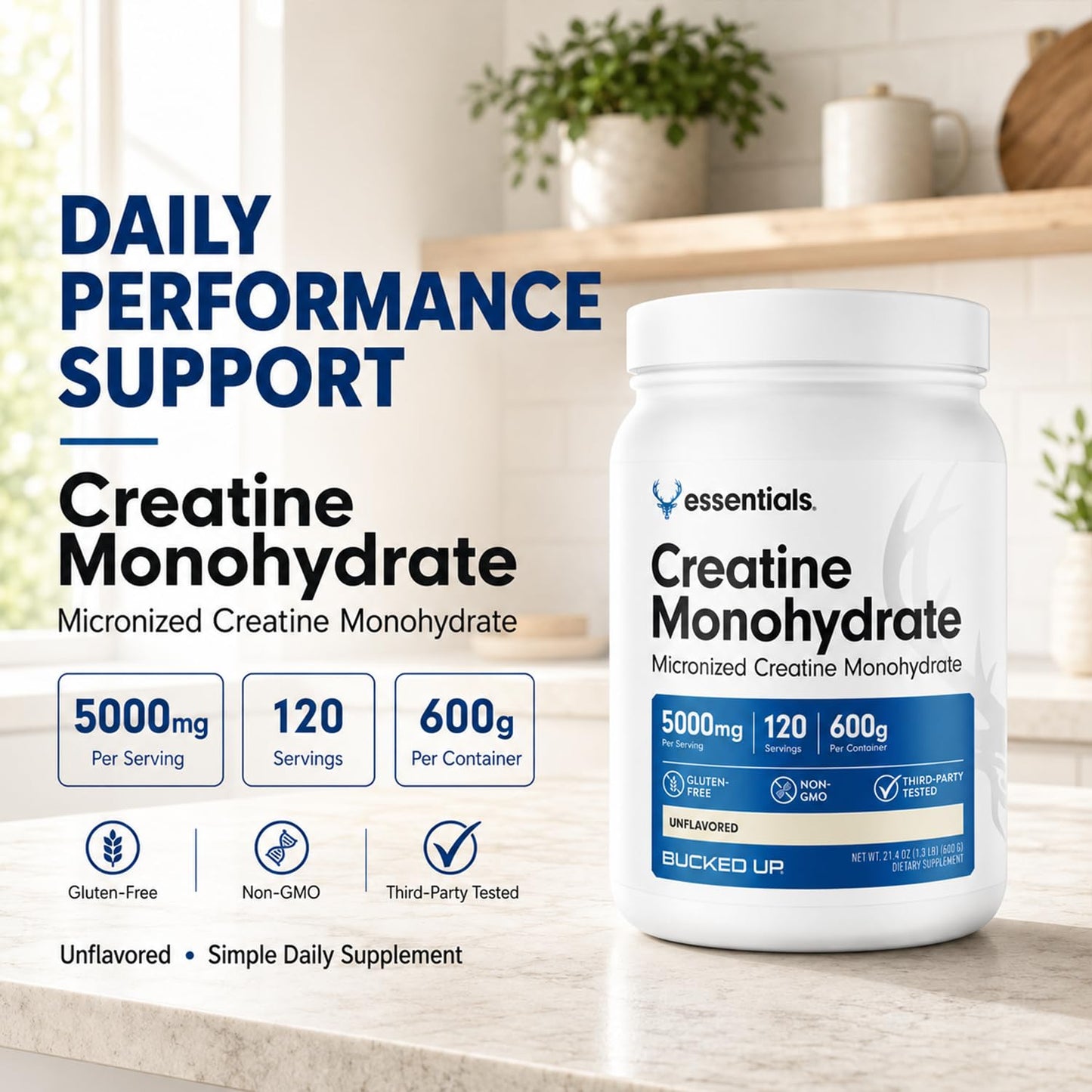 Bucked Up Pure Micronized Creatine Monohydrate for Women and Men - Easy to Mix and Unflavored - 5G Per Serving - 50 Servings - 250 Grams Per Container