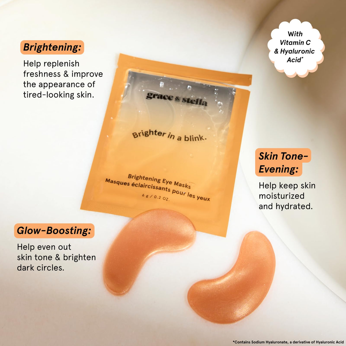 grace & stella New Brightening Eye Patches for Dark Circles (24 Pairs) - Vitamin C Under Eye Patches for Puffiness - Perfect Gifts for Women & Morning Skin Care Routine, Vegan Under Eye Mask grace & stella