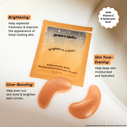 grace & stella New Brightening Eye Patches for Dark Circles (24 Pairs) - Vitamin C Under Eye Patches for Puffiness - Perfect Gifts for Women & Morning Skin Care Routine, Vegan Under Eye Mask grace & stella