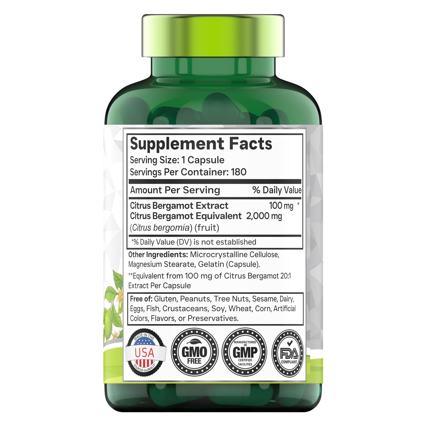 tnvitamins Citrus Bergamot 2000mg - 180 Capsules | Ultra Potent Citrus Bergamot Supplement 2000 mg Per 1 Capsule Serving tnvitamins