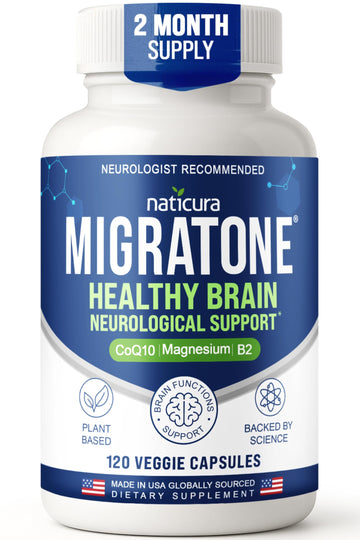 Migratone Migraine Relief Nutritional Support Supplement - with Magnesium, Riboflavin Vitamin B2, B6 & B12, Microactive Coq10, Feverfew, PA-Free Butterbur, and Folate - Clinically Preferred Blend Naticura buy australia supplements