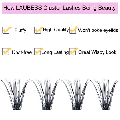 Cluster Lashes 40D Eyelash Clusters Mixed Tray Wispy Lash Clusters Extensions D Cluster Eyelash Extensions Individual Lashes DIY Lash Extension (40D-0.07D-9-16mm) LAUBESS