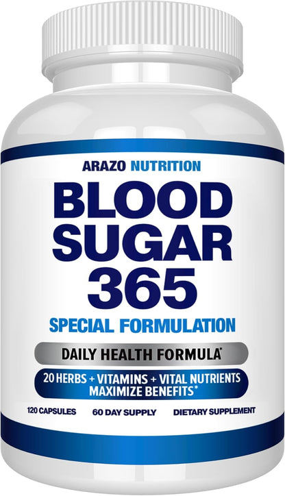 Arazo Nutrition Blood Sugar 365 Supplement – Supports Healthy Energy Levels - 120 Herbal Pills - 60 Day Supply Gsupps Australia