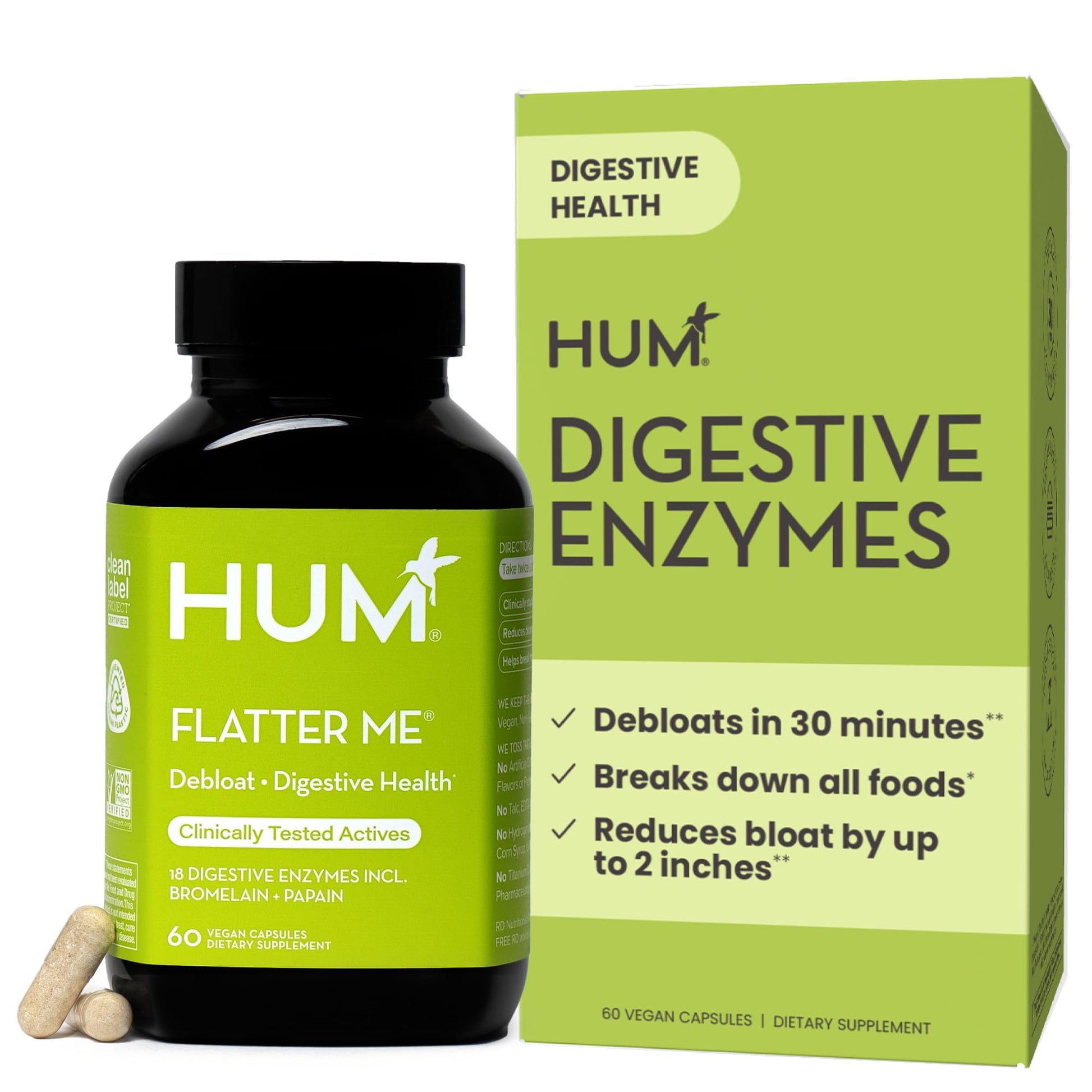 HUM Flatter Me Digestive Enzymes for Women & Men, Digestive Health Bloating Supplement with Ginger & Peppermint Leaf, Fast Acting Anti Bloat Pills Multi Enzyme for Debloating, Vegan, 60 Capsules HUM buy australia supplements