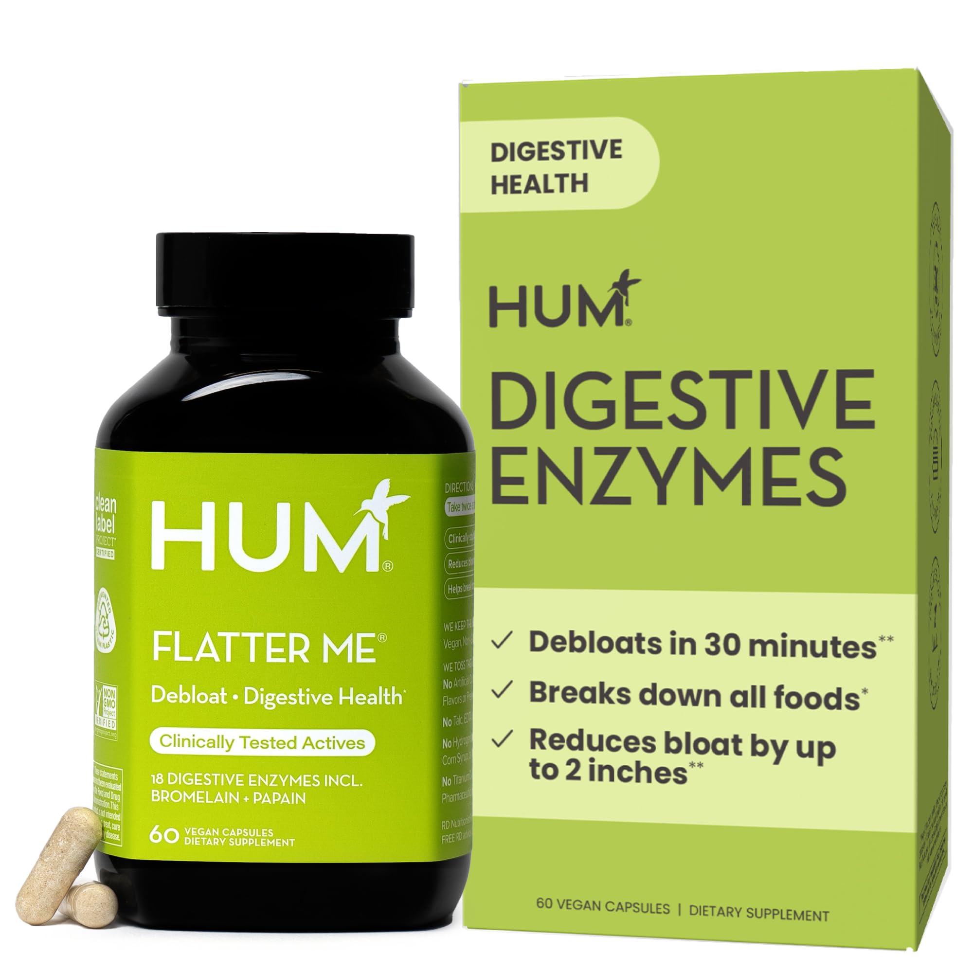 HUM Flatter Me Digestive Enzymes for Women & Men, Digestive Health Bloating Supplement with Ginger & Peppermint Leaf, Fast Acting Anti Bloat Pills Multi Enzyme for Debloating, Vegan, 60 Capsules HUM buy australia supplements