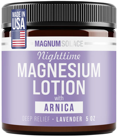 Magnum Solace Nighttime Magnesium Lotion with Arnica – Highly Concentrated Magnesium for Muscles & Joints – Apply to Legs or Feet Before Bed – Skin-Friendly Magnum Solace