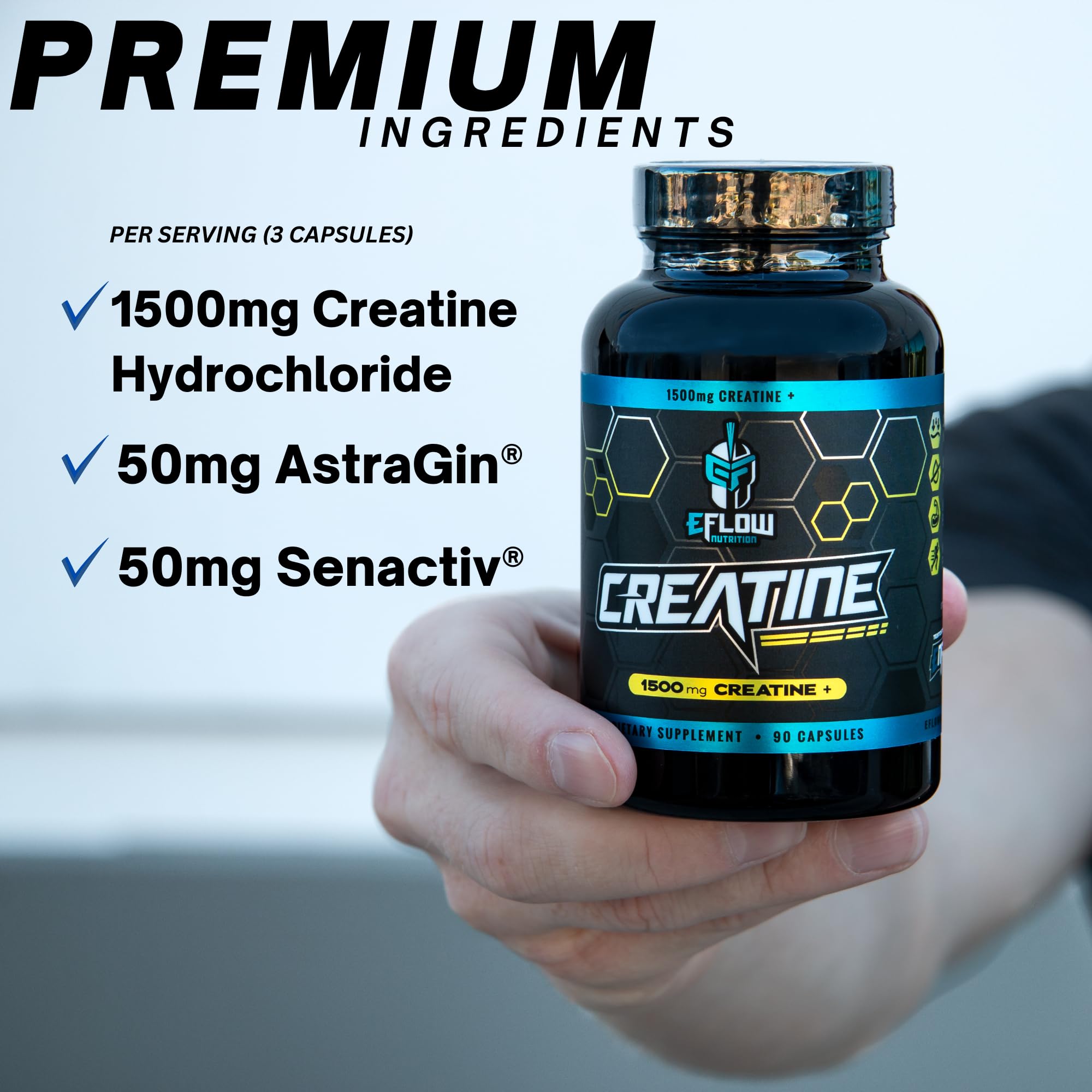 eFlow Creatine Capsules, HCL Creatine Pills - Creatine Supplement for Men & Women, Muscle Builder, Endurance, Strength, with AstraGin and Senactiv (1500mg, 90 Capsules) eFlow Nutrition buy australia supplements