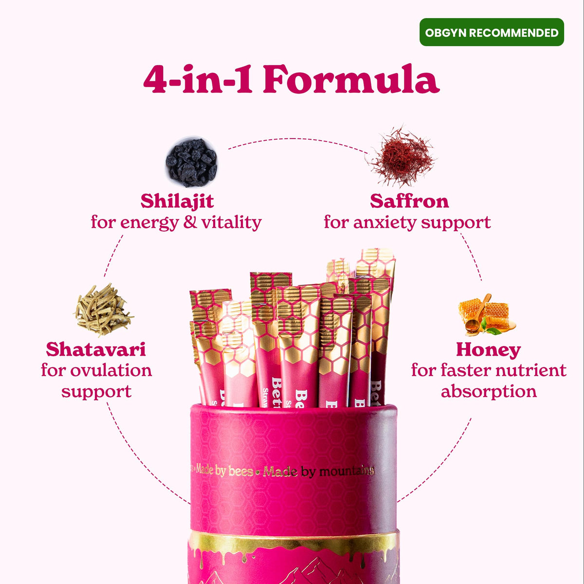 BetterAlt SHE-Lajit Strawberry Honeysticks|Shilajit for Women with Shatavari & Saffron for hormonal Balance & Energy Boost|Tasty Honeysticks Better Alt
