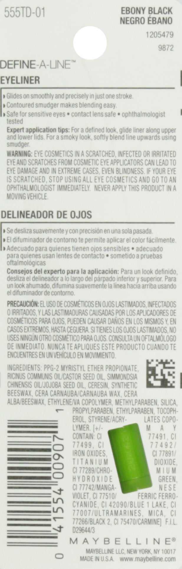 MAYBELLINE New York Define-A-Line Eyeliner, Ebony Black, 0.01 Ounce MAYBELLINE