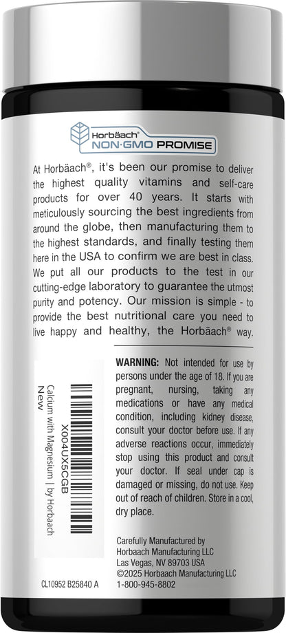Horbäach Calcium Magnesium D3 | 180 Coated Caplets | Supports Bone Density | Supplement for Men and Women Horbäach