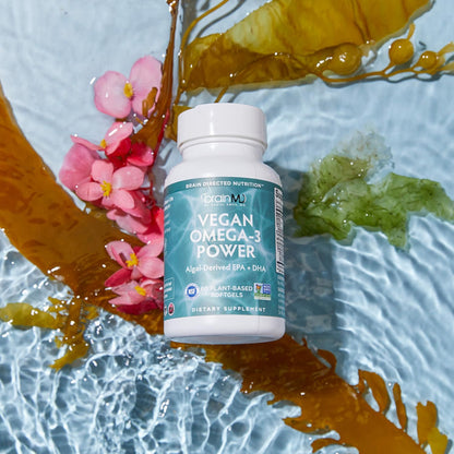 BRAINMD Dr Amen Vegan Omega-3 Power - 60 Plant-Based Softgels - 1,100 mg of EPA & DHA - Supports Focus, Memory & Heart Health - Vegan, Gluten Free & Non-GMO - 30 Servings