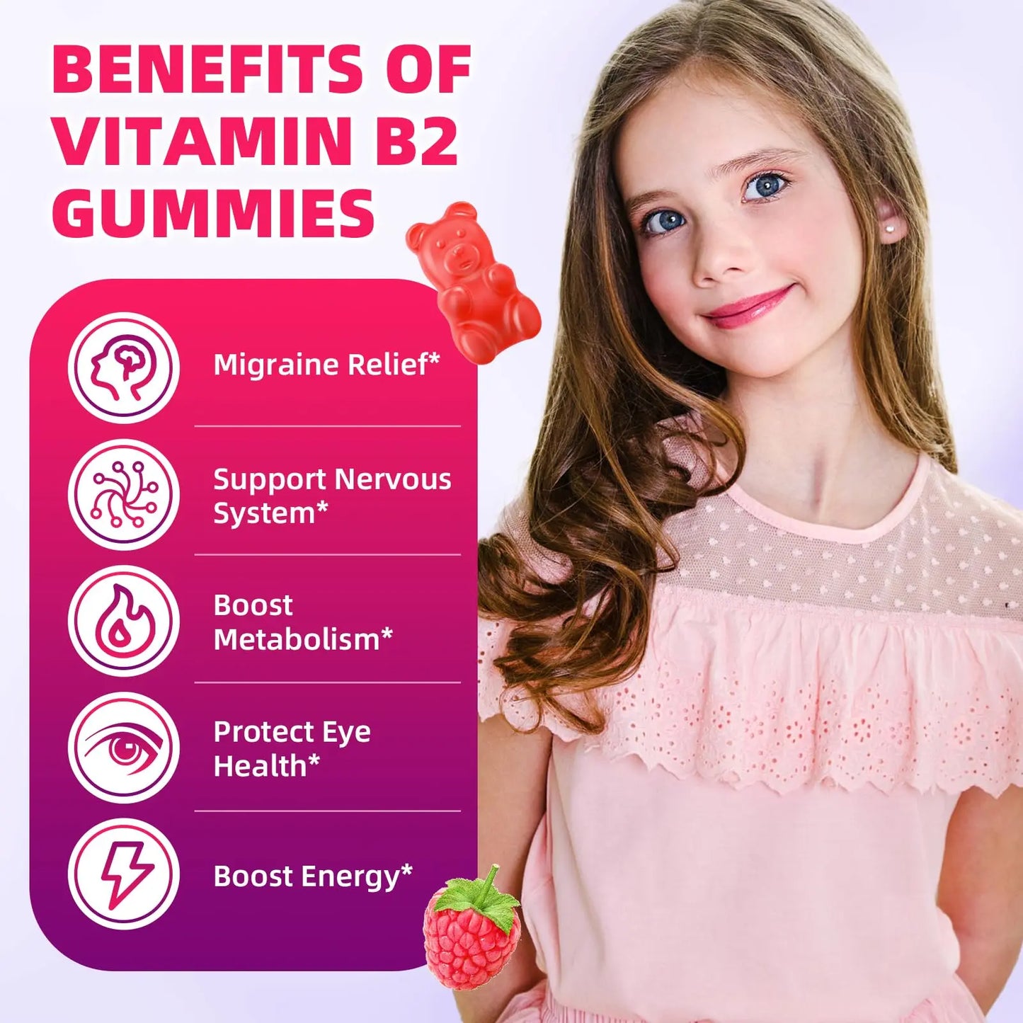 VCCHUYH Vitamin B2 Gummies for Kids & Adults, VIT B2 Riboflavin 400mg Supplement with Magnesium for Migraine Relief & Nervous System Support, Non-GMO VCCHUYH
