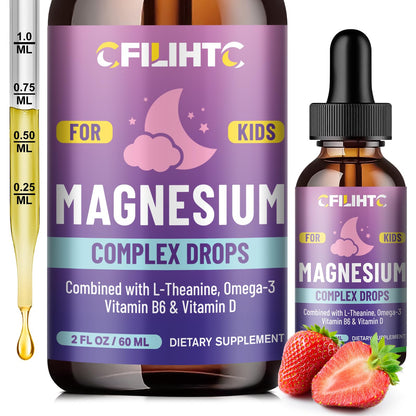 Kids Magnesium Liquid Drops-Magnesium Glycinate Liquid for Kids Supplement-w/L-theanine, Omega-3, Vitamin B6, D3 - for Sleep, Relaxation, Brain, Bones CFILIHTC