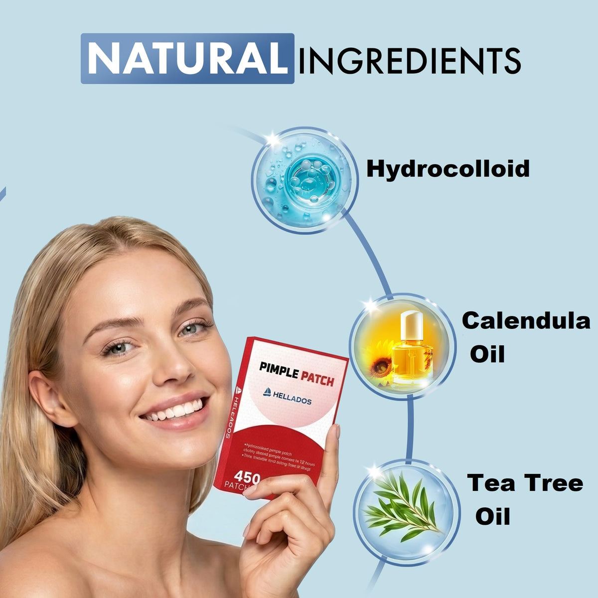 Hellados™ 450 Pimple Patches For Face, 4 Size Hydrocolloid Acne Patches Hellados
