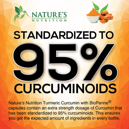 Turmeric Curcumin Supplement - 95% Curcuminoids with Organic Turmeric & BioPerine Black Pepper for Best Absorption - Daily Joint & Immune Health Support Nature's Nutrition