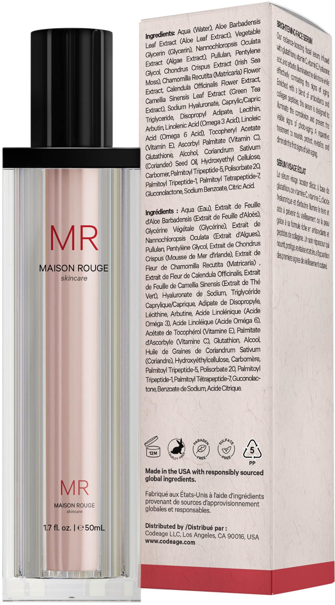 Maison Rouge Brightening Face Serum by Codeage - Glutathione Serum, Vitamin C, E, Hyaluronic Acid, Collagen - Radiance Enhancing - Parabens and Sulfates-Free - Refillable - All Skin Types - 1.7 fl oz Codeage buy australia supplements