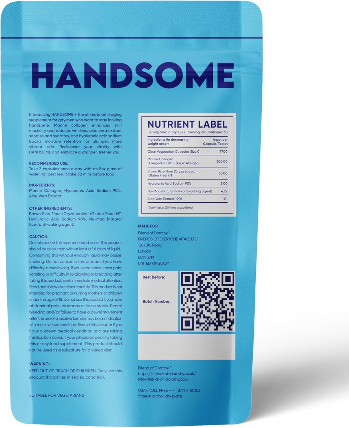 FRIEND OF DOROTHY, Handsome, Marine Collagen Tablets Enhanced with Aloe Vera, Hydrolyzed Collagen Supplements for Men, 60 Capsules per Pouch FRIEND OF DOROTHY buy australia supplements