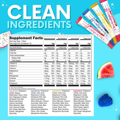 My Adventure to Fit Electrolytes Powder Packets – 16 Sugar-Free Hydration Packets, Potassium Supplement, Watermelon Candy, Blue Raspberry, Lemon Candy, Dragon Fruit My Adventure to Fit